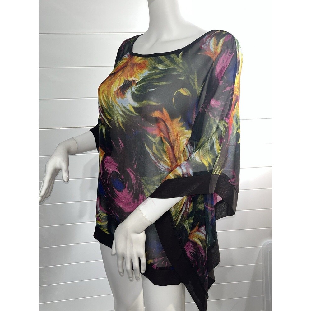 Y2K 2000s’ Chenault M Floral Kimono Tunic Top Blouse Red Black Whimsygoth - Picture 3 of 12